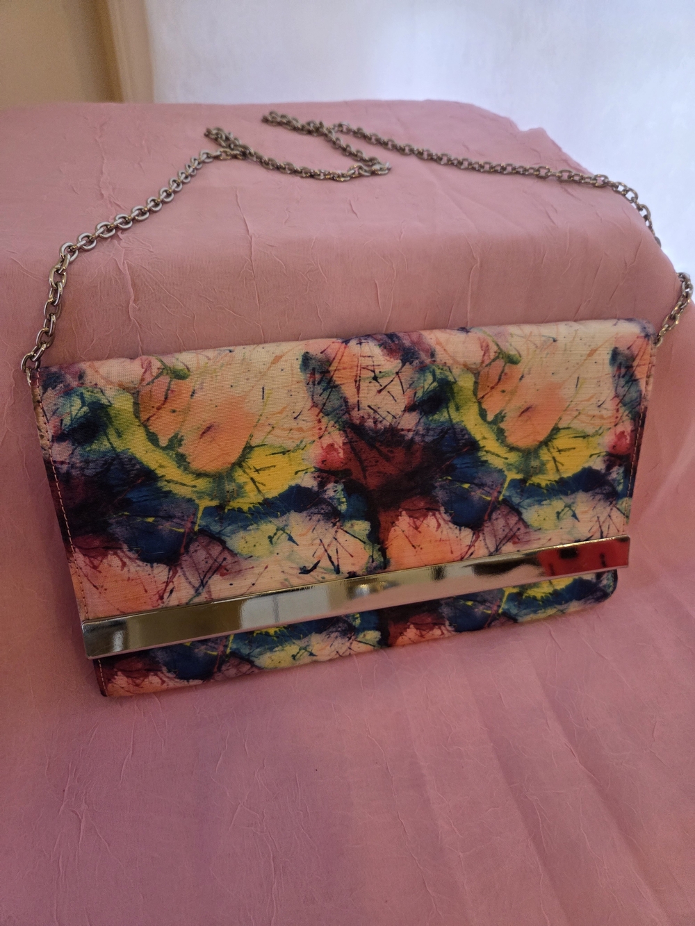Floral Watercolor Paint Splash Art Clutch with Chain Strap Steve Madden Handbag